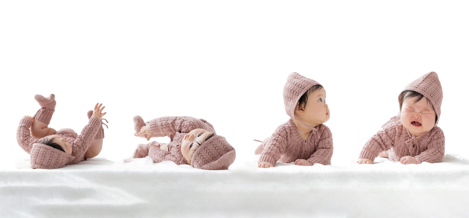 寝返りの動きをつないだころりんフォト。生後6ヶ月の赤ちゃんの連続した姿